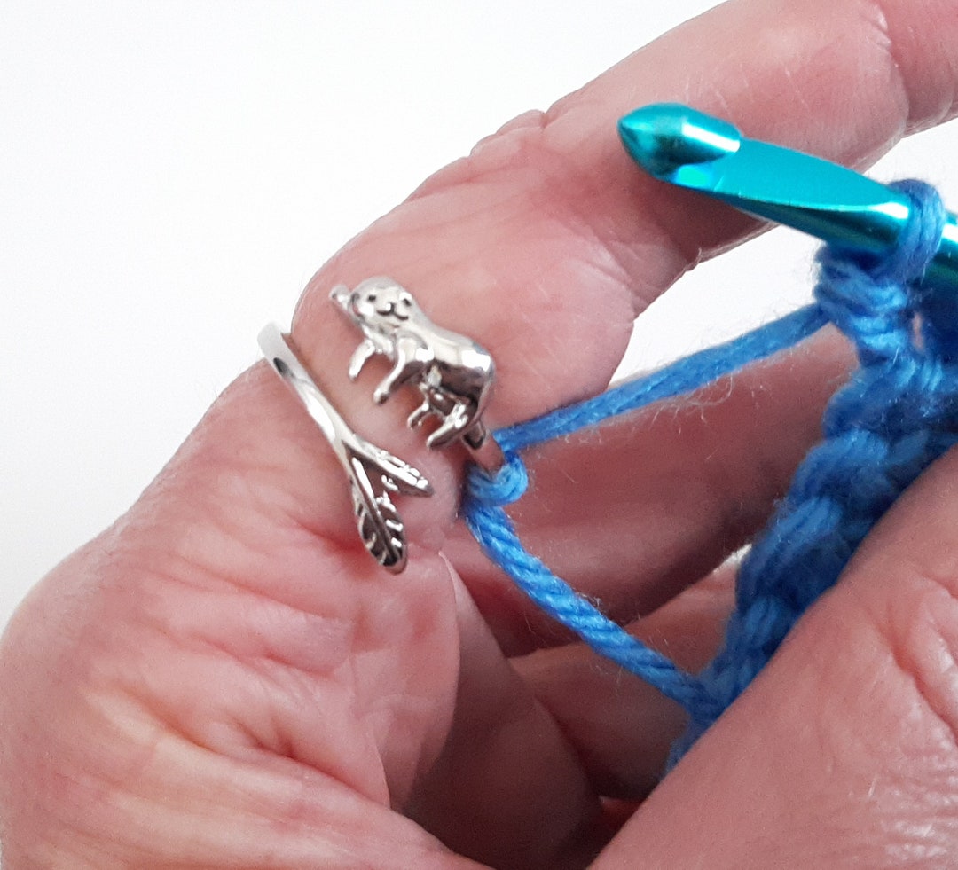 Silver or Gold Color Yarn Ring Sloth in a Tree Adjustable Size Crochet