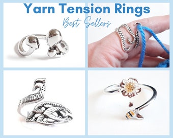 Most Popular Silver Yarn Tension Ring Peacock, Cat, Bee, Mushroom, Octopus Style Adjustable Ring Guide Beginner Knitting Crochet Notion Gift