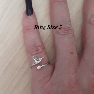 Sterling Silver Yarn Ring Paper Crane Adjustable Size Crochet Ring Origami Bird Beginner Knit Crochet Gift Yarn Tension Guide Regulator Tool image 5