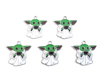 Bulk 1, 5, 10 PC Charms Baby Yoda, The Child, Grogu from Mandalorian Enamel Pendant Charms for Jewelry Making