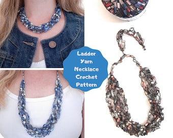 Crochet Pattern for Trellis Ladder Yarn Crocheted Multi-Strand Necklace | Adjustable Bead Slider | Quick and Easy | Instant Download