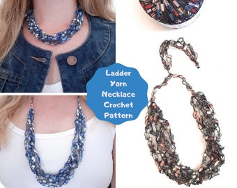 Crochet Pattern for Trellis Ladder Yarn Crocheted Multi-Strand Necklace | Adjustable Bead Slider | Quick and Easy | Instant Download