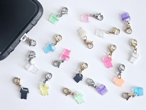 Dust Plug with Clip for USB-C, i Phone i OS & Micro USB Protective Port Cover Lobster Clasp Clip-On Your Own Charms Dust Plugs for Charms