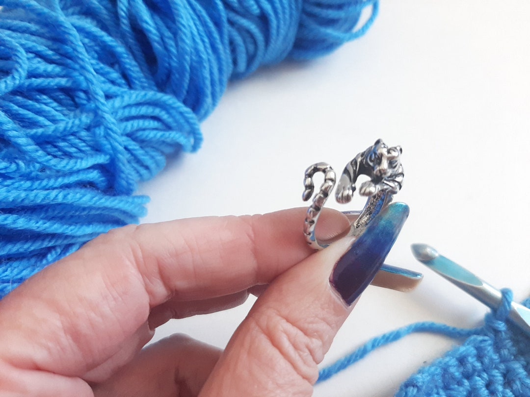 Yarn Tension Ring Tiger Antique Silver Adjustable Size 611 Crochet