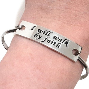 Women's Stainless Steel Inspirational Engraved Message Bangle Bracelets, 23 Encouraging Mantras, Gift of Confidence for Mom, Sister, Friend