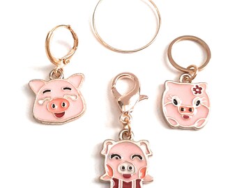 Family of Pigs Knitting Crochet Enamel Stitch Markers Set of 3 Progress Keepers Stitch Counter Place Marker Gift for Crocheter Knitter