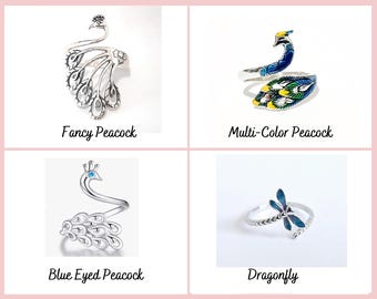 Solid 925 Sterling Silver Yarn Tension Ring 25 Varieties Adjustable Size Crochet Ring Beginner Knitting Crochet Gift Yarn Guide Peacock Ring