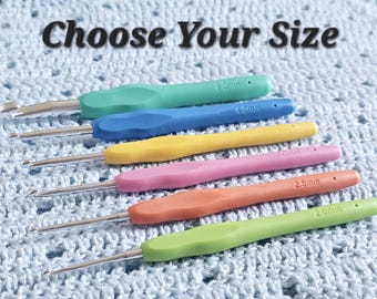 Single Crochet Hook Sizes 2-4mm, 9mm Aluminum Hooks with Soft Grip Silicone Handle Pick Your Size Crochet Hook Ergonomic handle