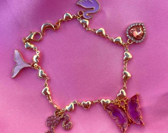 Handmade Diamante Barbie Charm Bracelet: Y2K Girly Jewelry