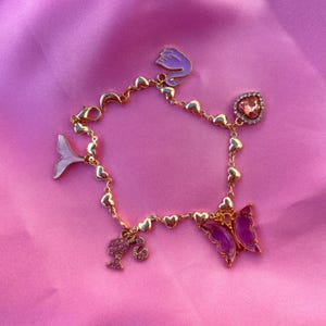Handmade stunning diamante Barbie charm Princess inspired bracelet - girly y2k butterfly pink 2000s inspired Jewellery