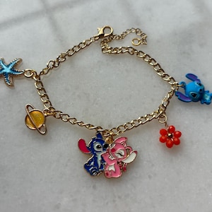Handmade Lilo & Stitch Charm Bracelet – Tropical Y2K Kawaii Jewellery – Disney Inspired Gift image 1