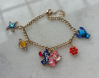 Bracelet à breloques Lilo & Stitch fait main - Bijoux tropicaux Kawaii Y2K - Cadeau inspiré de Disney