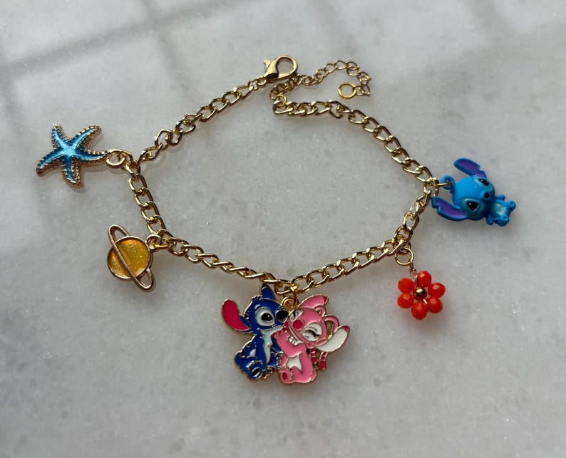 Handmade Lilo & Stitch Charm Bracelet – Tropical Y2K Kawaii Jewellery – Disney Inspired Gift image 1