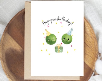 Tarjeta de cumpleaños con un guisante feliz, tarjeta de cumpleaños con un juego de palabras, tarjeta de cumpleaños con un juego de palabras lindo, tarjeta de cumpleaños de broma, tarjeta de cumpleaños divertida para él