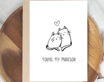 You're My Purrson, Cat Pun Card, Minimalist Cat Card, Wedding Anniversary Card, Cat Lovers, Cat Valentines Day Card, Couples Greeting Card