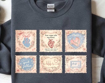 Sudadera de enfermera cardíaca de San Valentín, camiseta coqueta con anatomía del corazón festoneado
