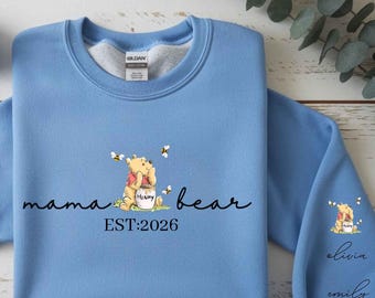 Sudadera personalizada de mamá osa, fecha estimada, nombres de niños y mangas