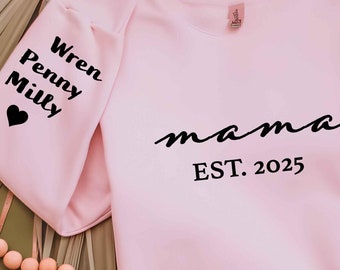 Sudadera personalizada para mamá, manga con nombre para niños y fecha de estimación