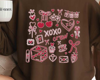 Sudadera con collage de garabatos de San Valentín, regalo gráfico de amor para mujer