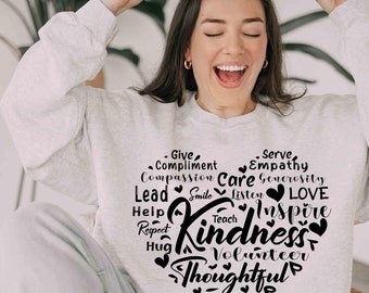 Sudadera con gráfico de corazón de bondad, camiseta de profesor con vibras positivas