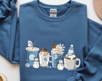 Sudadera con estampado de tazas de café de invierno, un regalo acogedor para los amantes del café.