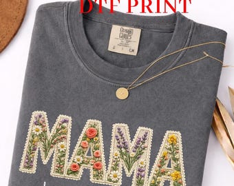 Camiseta personalizada para mamá / Efecto de bordado falso / Camiseta sin bordado real