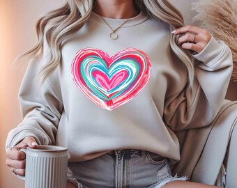 Sudadera con corazones de colores para niña, con estampado de amor, ideal como regalo de Navidad o San Valentín.