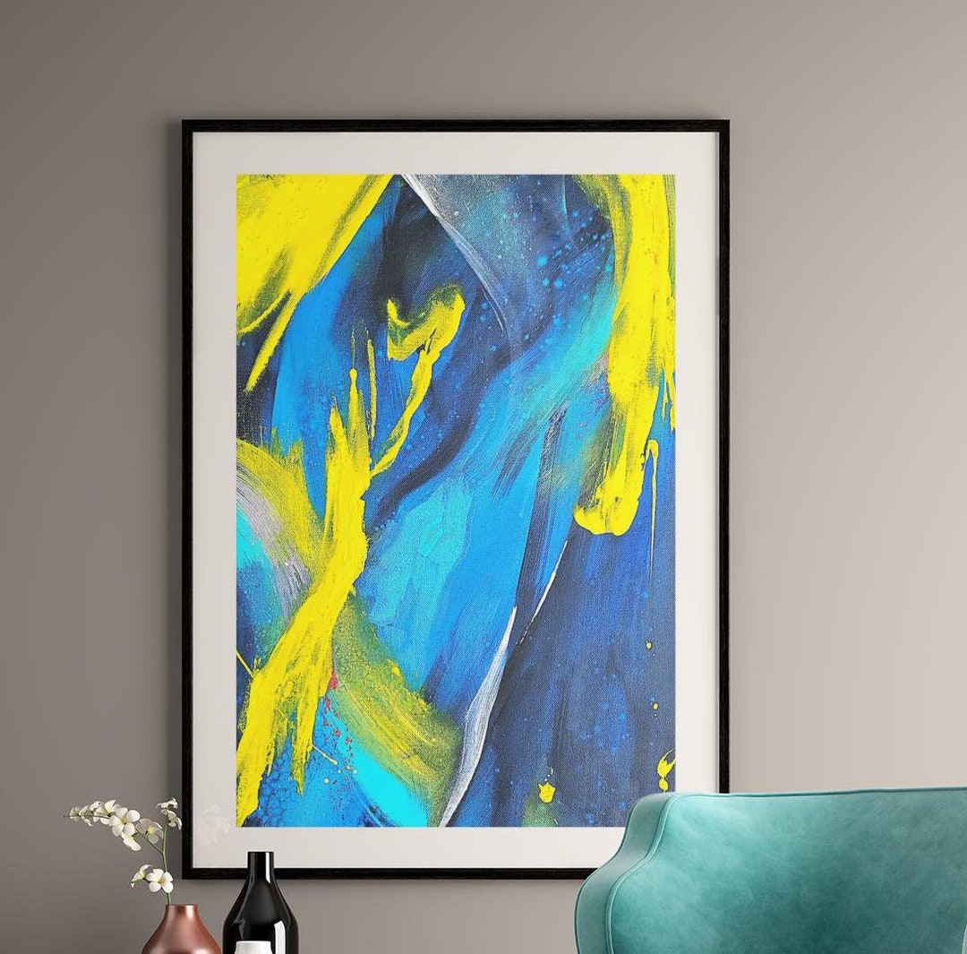 Blue and Yellow Original Abstract Canvas Art, Colorful Modern Canvas ...