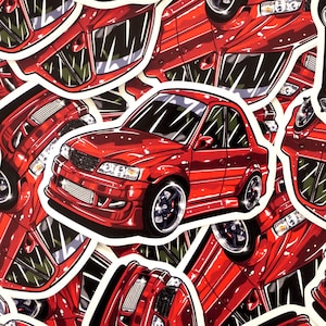 Lunatics Toyota Chaser JZX Candy Red Stance Drift Car 4-Inch Vinyl Sticker