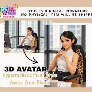 Puede incluir: Anuncio de descarga digital, con un avatar 3D en un estilo Pixar hiperrealista, creado a partir de una foto. El texto de la imagen dice: "THIS IS A DIGITAL DOWNLOAD NO PHYSICAL ITEM WILL BE SHIPPED."