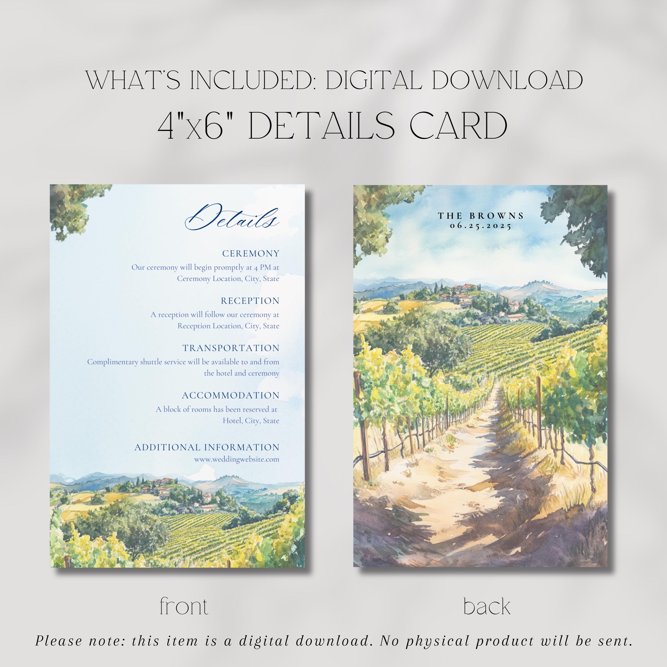 Vineyard Wedding Invitation Suite, Watercolor Wine Country Canva ...