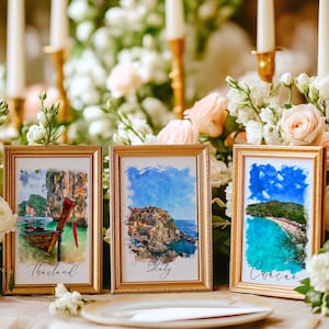 Números de mesa de casamento personalizados em aquarela, download digital do Canva, placas de mesa de localização, cartão de mesa de destino, decoração de mesa de ilustração