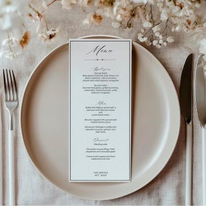Minimalist Wedding Menu Canva Template, Instant Digital Download, Editable Menu Card, Elegant Dinner Menu Template, Simple Design, Printable