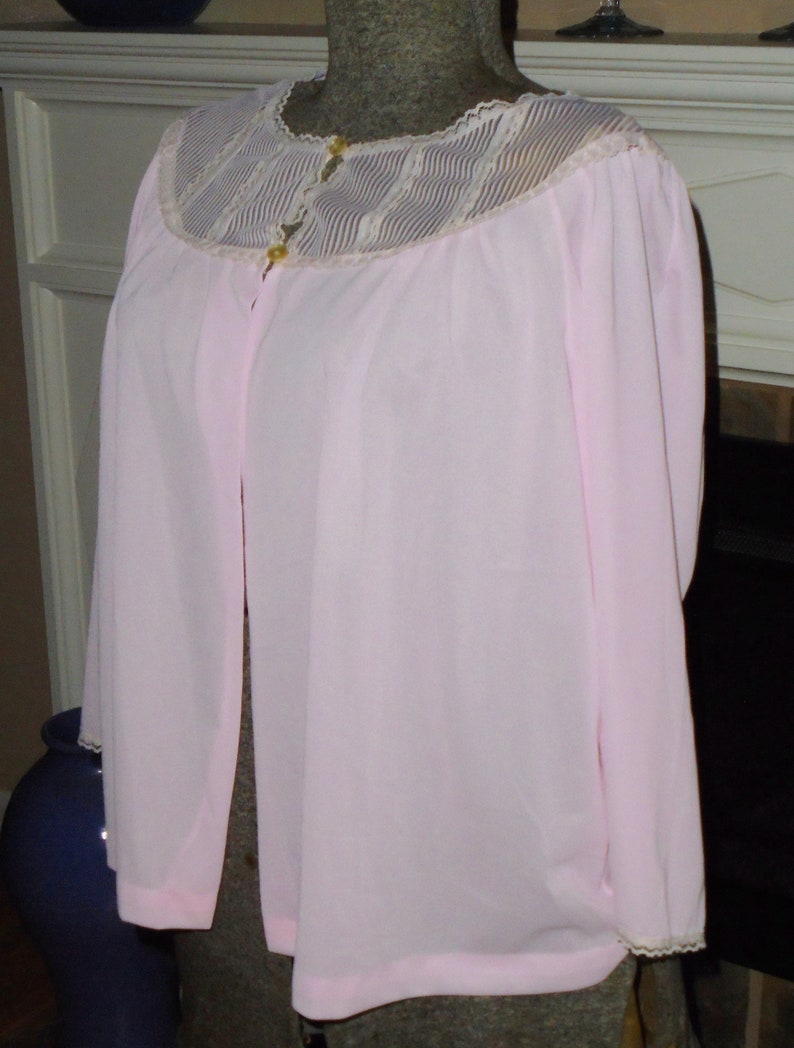 Vintage Nylon Bedjacket Pink Medium 1950 Vintage Lingerie