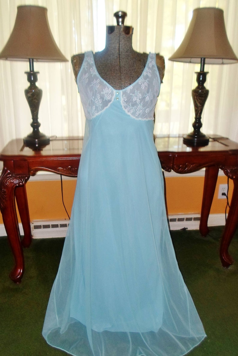 Vintage Nylon Nightgown sz 32 Feminine blue chiffon Vintage Etsy