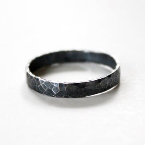 Hammered Ring Band- Sterling Silver 925 - Unisex - Wedding - Letter stamping - Black Oxidized - Engagement Ring - Purity Ring - Stamped Ring