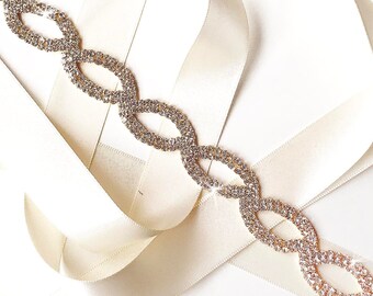 Sash - Gorgeous Wedding Dress Sash with Crystals in Gold - Crystal Rhinestone Bridal Belt - Wedding Headband - Extra Long