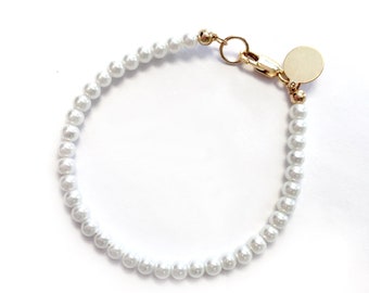 Bracelet - 4mm Classic Pearl Bracelet - Sterling Silver, 14k Yellow Gold or Rose Gold Filled - White Ivory Pearls - Wedding Bridesmaid Gifts