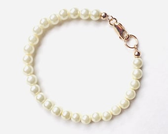 Bracelet - Classic Pearl Bracelet - Sterling Silver - 14k Gold Filled - 14k Rose Gold Filled - White Ivory Glass Pearls - Bridesmaid Gifts