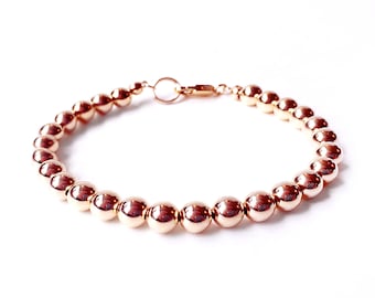 Bracelet - 6mm 14K Rose Gold Filled Bead Bracelet - Everyday Wear - 14K Rose Gold Ball Bracelet - Simple Pink Bead Bracelet-Round Gold Beads