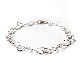 Bracelet - Love Bracelet in Sterling Silver - 6mm Wide Heart Bracelet - Everyday Wear - 925 Sterling Simple Bracelet - Valentines Day Gift