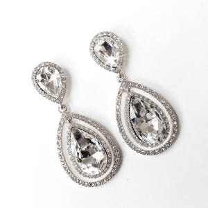 Earrings Double Teardrop Crystal Earrings in Silver Rhinestone Dangle Post Earring Crystal Wedding Earrings Bridal Earrings image 1