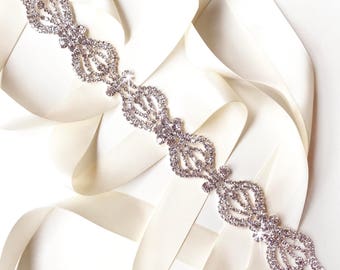 Sash - Flirty Rhinestone Bridal Belt Sash - Satin Ribbon - Silver Crystal Bridal Belt Sash - Wedding Dress Belt - Long