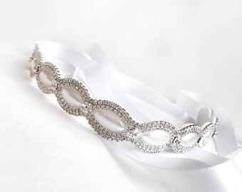 Sash - Thin Marquise Pearl and Rhinestone Bridal Belt - Custom Satin Ribbon - Silver Rhinestone Pearl Appliqué - Wedding Dress Belt