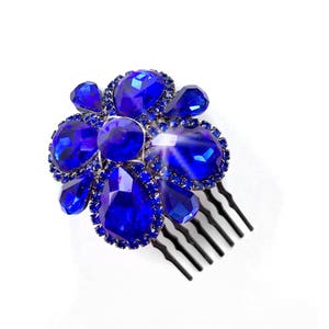 Peigne - bleu Cobalt et morceau de cheveux bronze - Style Vintage broche - peigne de mariée mariage - bleu Royal strass broche cristal postiche