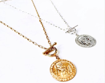 Necklace - Travel Necklace - Journey Traveler Tallisman Necklace in 14k Gold Filled or Sterling Silver Chain - Saint Christopher Charm