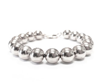 Bracelet - 10mm Sterling Silver Bead Bracelet - Everyday Wear - Sterling Ball Bracelet - Classic Silver Bracelet - 925 - Silver Beaded