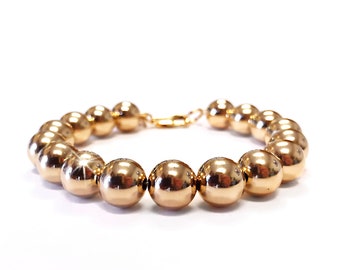 Bracelet - 10mm 14k Gold Filled Bead Bracelet - Everyday Wear - Gold Ball Bracelet - Classic Gold Bracelet - Yellow Gold Beaded