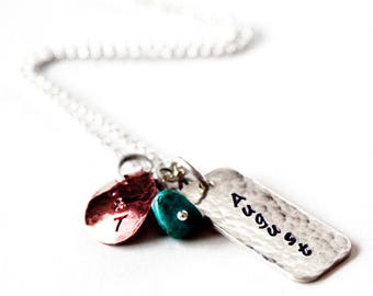 Mother's Necklace - Hand Stamped - Sterling Silver & Copper - Birthstones - Mothers Day Gift