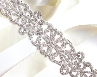 Sash - Mystical Silver and Rhinestone Wedding Dress Sash - Rhinestone Encrusted Bridal Belt Sash - Crystal Extra Wide Wedding Belt